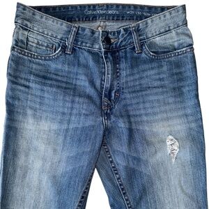 CALVIN KLEIN Distressed Medium Wash Unisex Denim Slim Straight Leg Jeans